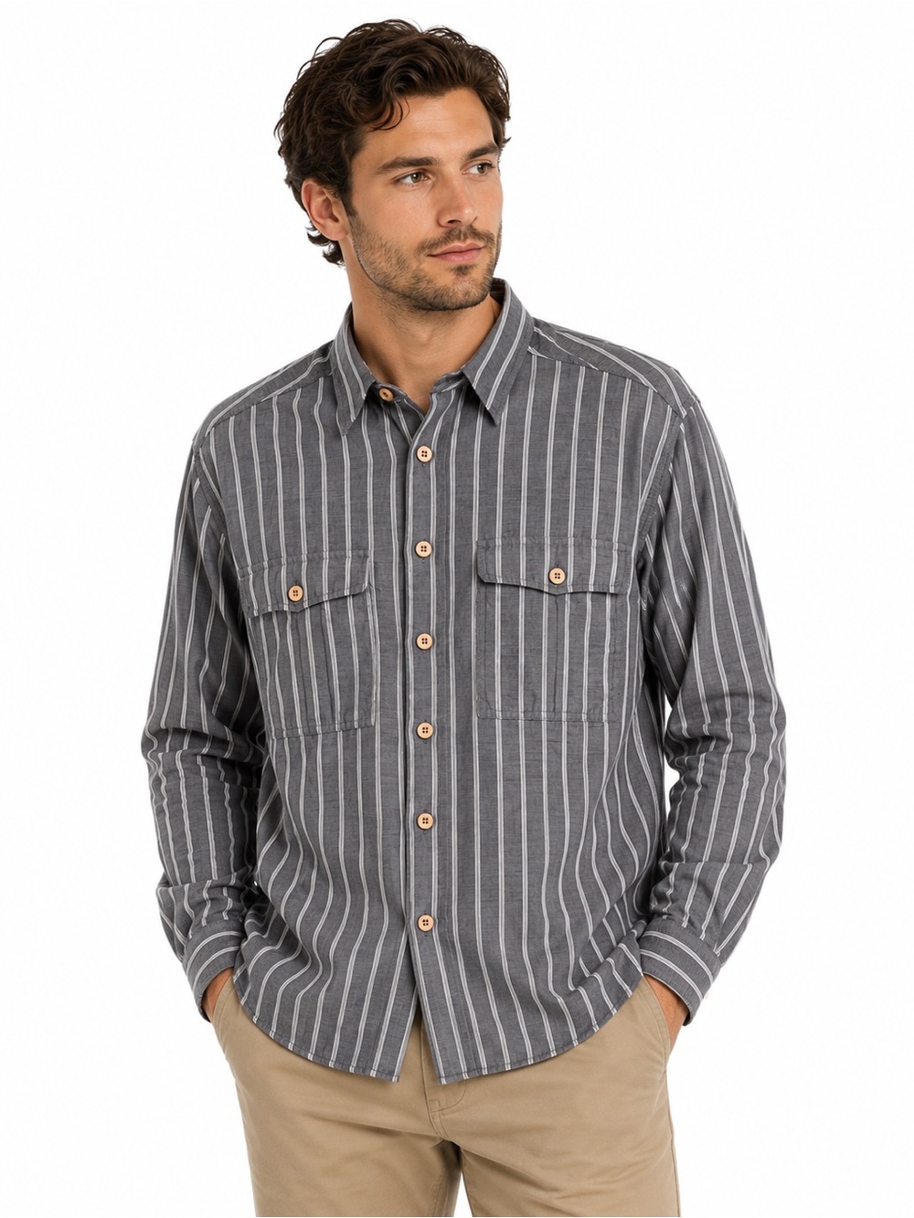 Vintage Giorgio Armani Made in Italy Gray Striped Button Shirt Men’s M